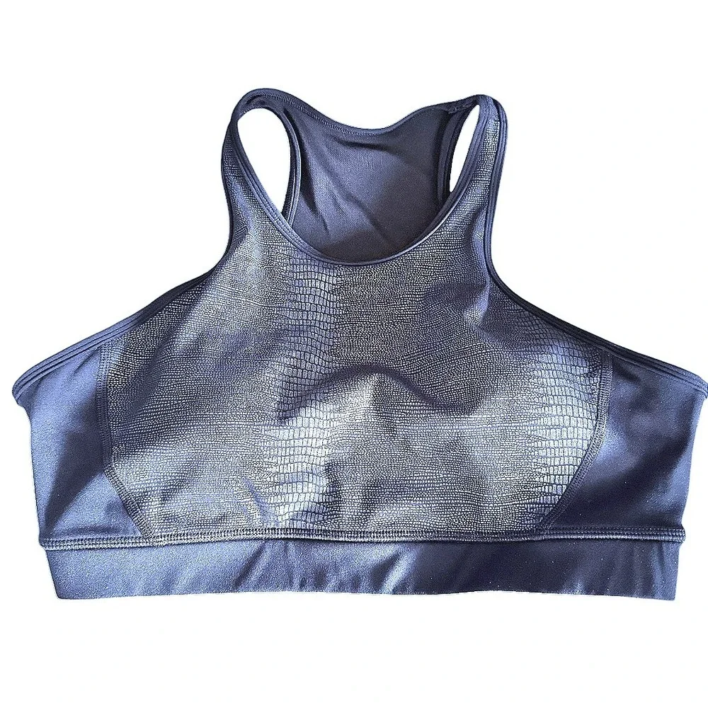 Zyia Active Sports Bra Women XXL Black Excellent Kakadu Mesh Croc High Neck